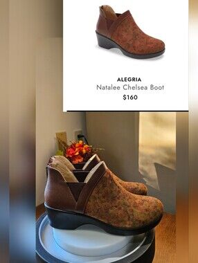 Alegria Natalee Floral Suede Ankle Boot in Brown and Rust